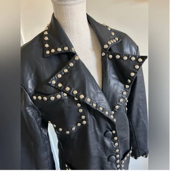 Colin LoCascio Anthropologie Studded Bernie Coat Vegan Leather Black size S - Picture 4 of 13
